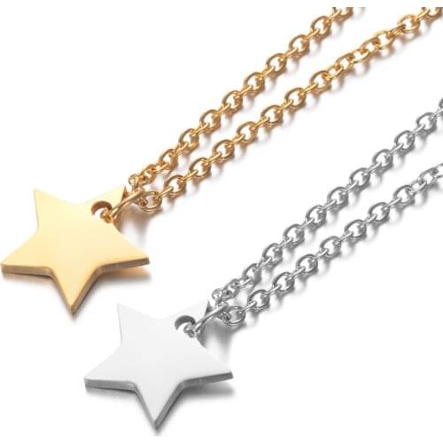 2019 316L Stainless Steel High Polished Star with Loop Charm Pendant Necklace for Women Men Long Chain Collar Necklace Jewelry