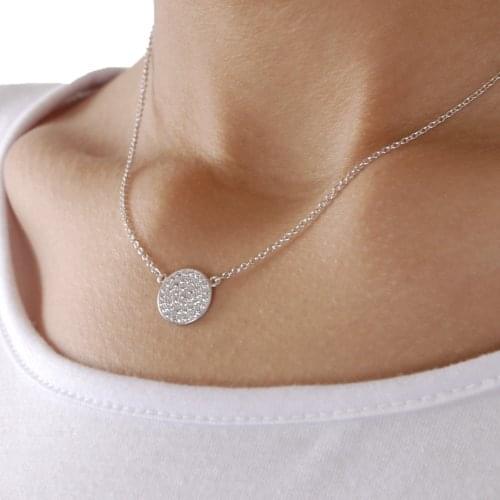 2019 rhoidum cz disco charm 925 sterling silver pave cubic zirocnia silver necklace