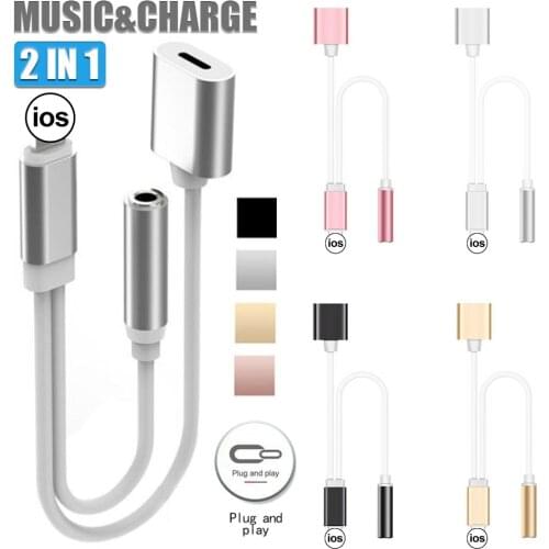 For iPhone Adapter 2 In 1 For iPhone 12 mini 11 PRO MAX XS XR X 7 8 Plus 3.5mm Jack Earphone Charging Converter AUX Splitter