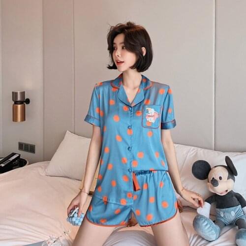 Summer womens pyjamas Korean version ice silk short sleeve two piece satin shorts suit casual home wear thin imitation silk