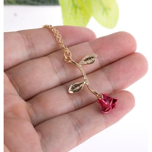 Popular Necklace Clavicle Chain Necklace red rose flower pendant for girlfriend Valentines Day gift Jesus Cross Necklace