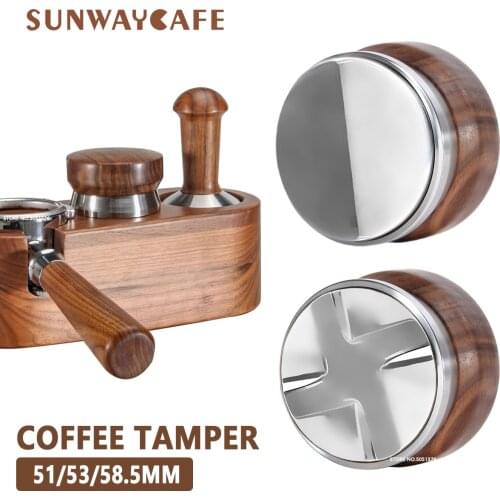 51/53/58.5mm Coffee Tamper Adjustable Flat Base Walnut Wood Handle Espresso Powder Hammer Coffee Accessories Barista Cafe Tools