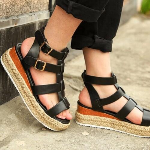 Women Peep Toe Sandals Summer Platform Sandals Ankle Multiple Buckle Flat Heels Lady Shoes Fashion Female Sandals