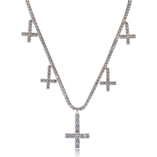 Lucky Sonny Gold Color Tennis Chain Necklace Cross Charm Pendant & Necklace Bijoux Cubic Zirconia Iced Paved Link Chain Jewelry