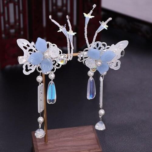 Tassel Butterfly Hairpin Children Cute Blue Bow Headdress Exquisite Handmade Hair Accessories Girl Fairy Hairpin BH