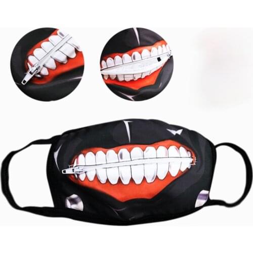 Funny Zipper Masks Anime Cosplay Tokyo Ghoul Kaneki Ken Horror Halloween Masks Dustproof Reusable Face Mask Drop Shipping