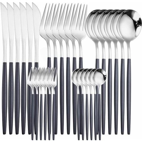 Dinnerware Stainless Steel Set Cutlery Dinner Set Forks Knives Spoons Tableware Kitchen High Quality Western 30Pcs Dropshipping