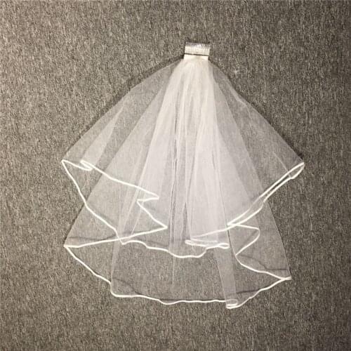 2018 New Arrival Wedding Accessories 1.4 M Two Layer Ribbon Edge White Ivory Wedding Veils Bridal Veil With Comb