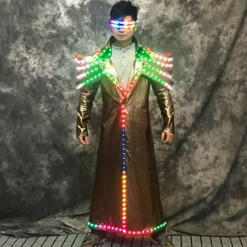 Luminous costume Colorful led light jacket Men Bar nightclub concert music festival performance outfit singer glowing dj coat