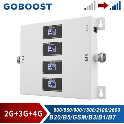 GOBOOST Cell Phone Signal Booster Gain 70dB Powerful Repeater GSM 900 850 UMTS 2100 LTE 1800 2600 MHz Four Band Amplifier