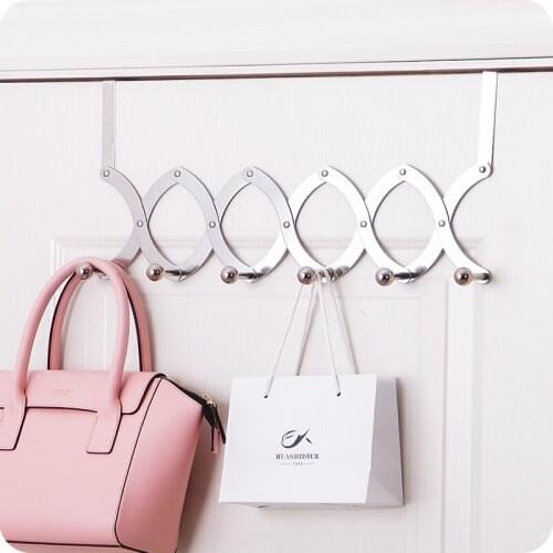 Bathroom Retractable Folding Door Hanger Cap Organizer Seamless Clothing Rack Creative Coat Handbag Hook