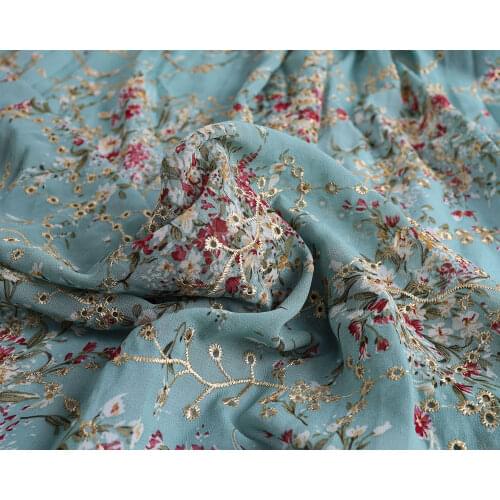 Eyelet Embroidery Chiffon Fabric Floral Printing Dress Making 150cm Wide, Sold By The Yard
