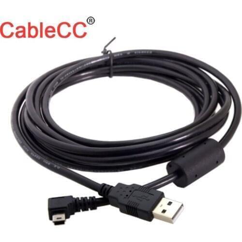 Xiwai Mini USB B Type 5pin Male Left Angled 90 Degree to USB 2.0 Male Data Cable with Ferrite 3.0m