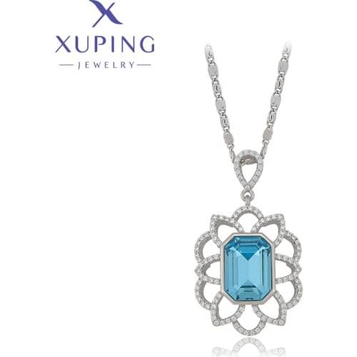 Xuping Jewelry Fashionable Flower Shaped New Arrival Crystals Pendant Necklaces for Women Luxury Gift 40370