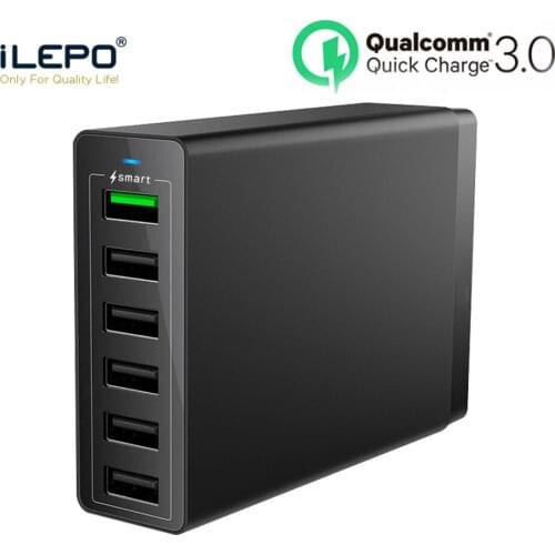 ILEPO 50W 6 Ports USB Charger Type C QC3.0 Quick Charge 5V2.4A 9V2A 12V1.5A Mobile Phone Fast Charger For Samsung Xiaomi Huawei