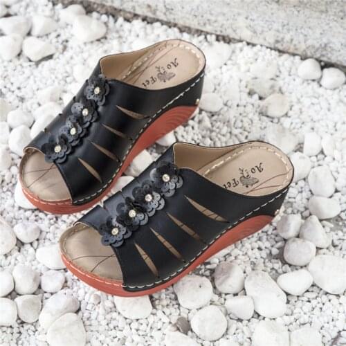 Summer Outside The New Fashion Sandals Wedges Peep Toe Slippers Women Med (3cm-5cm) Flower Thick Bottom Med (3cm-5cm) Casual