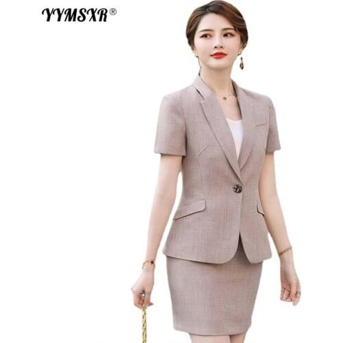 Womens Suit Jacket Skirt Set 2021 Summer Thin Short-sleeved Professional Wear Temperament Work Clothes Slim Jacket + Skirts