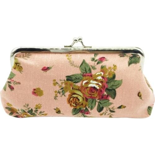 Women Vintage Flower Canvas Kiss Clasp Long Purse Phone Card Cash Holder Wallet