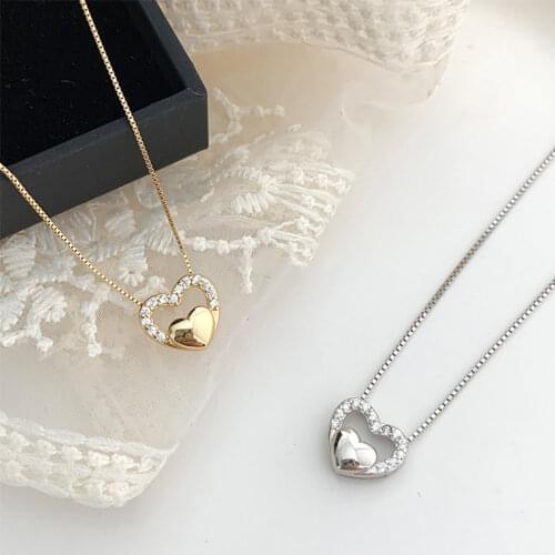 925 Sterling Silver Love Heart Charm Necklace for Women Mnimalist Clavicle Chain Choker Wedding Jewelry