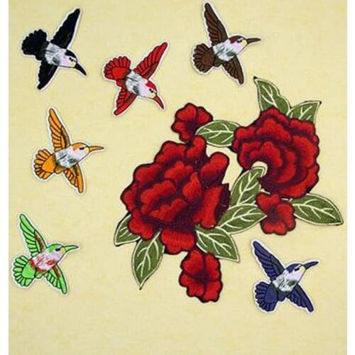 1X Fabric Embroidered Flower Bird Patches Clothes Stickers Bag Sew Iron On Applique DIY Apparel Sewing Clothing Accessories BU33