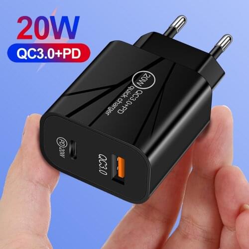 20W USB PD Quick Charger QC3.0 USB Fast Charging For iPhone 12 11 Pro Max X Xiaomi Mobile Phone USB Charge Adapter EU US UK Plug