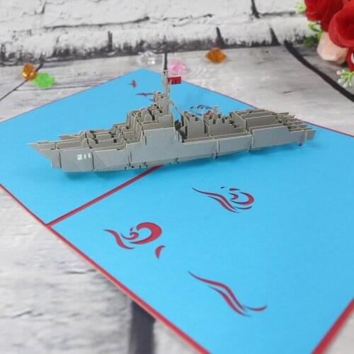 3D Laser Cut Handmade Naval Ships Vessels Paper Greeting Card Military Fan Present Boy Birthday Party Bussiness Creative Gift