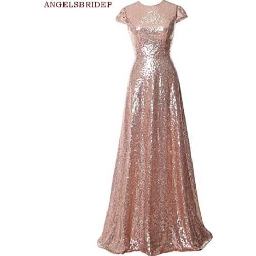 ANGELSBRIDEP High-Neck Long Evening Prty Dresses Vestidos de festa Bling Bling Sequined Floor-Length Formal Celebrity Prom Dress