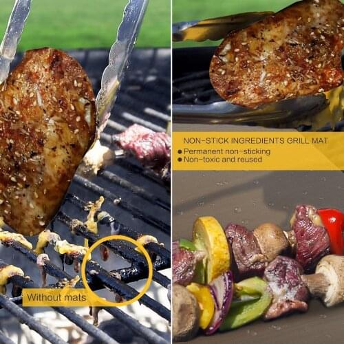 BBQ Non-stick Grill Mat Meat Pie Barbecue Baking Liners Reusable Coating Cooking Sheets Baking Cooking Tool 33*40cm 0.2mm Thick