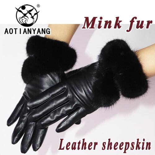 AOTIANYANG Genuine Mink fur Gloves Leather Gloves Rex rabbit fur Womens Real Sheepskin Winter Warm Driving Fashion New style
