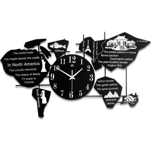 Large 3d Wall Clock Metal Living Room Creative World Map Silent Clocks Wall Home Decor Horloge Murale Gift Home Decoration D026