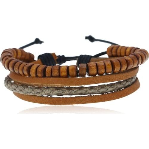 Simple Multilayer Leather Bracelet Bangle For Man Woman Adjustable Braided Bead Unisex Hand Jewelry Gift Dropshipping