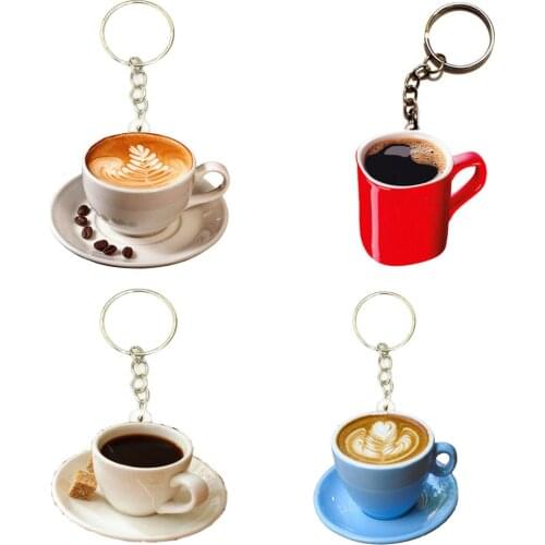 Cappuccino Coffee Cup Keychain on The Backpack Resin Acrylic Drop 4pcs/set Jewelry Best Friends for Gift Purses Bag Charms