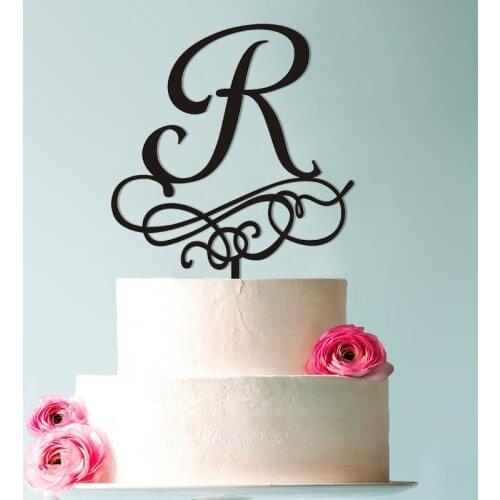 Letter r Wedding cake topper, personalized rustic wooden cake topper Gold Initial Cake Topper