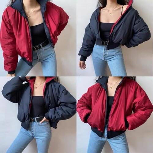 Calelinka American Vintage Women Double Side Wear Short Style Parkas 2020 Winter Thick Warm Long Sleeve Zipper Pockets Warm Coat