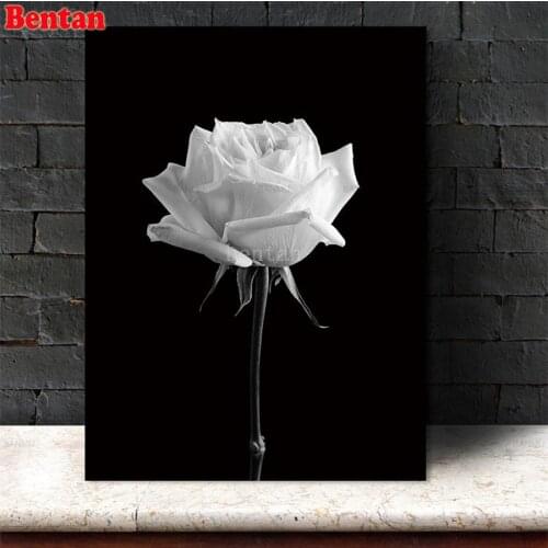 Black and white rose flower art diamond mosaic embroidery diamond painting 5D Full round square rhinestones decoration gift