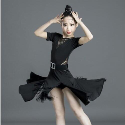 Children Latin Dance Dress Tassel Fringed Tango Salsa Ballroom Kids Dresses for Girls Sexy Hollow Latin Costume Competition
