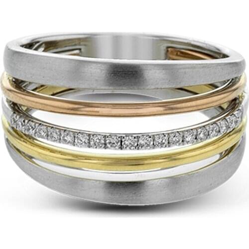 JK Simple and Stylish 5 Rows Women Ring OL Style Metallic Delicate One Row Crystal Zircon Party Stone Daily Wear Versatile Ring