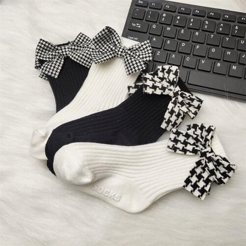 Classical Black/white Houndstooth Baby Girls Socks Spring Cotton Toddler Baby Socks Soft Ribbed Children Socks Kids Tube Socks