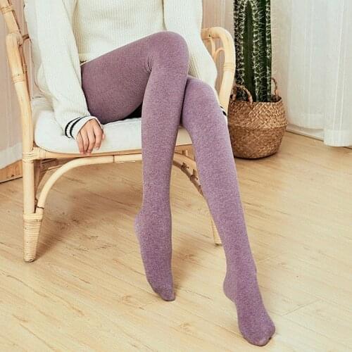 New Warm Tights Women Autumn Winter Cotton Pantyhose Pure Solid Purple Black White Beige Color Tights for Girls