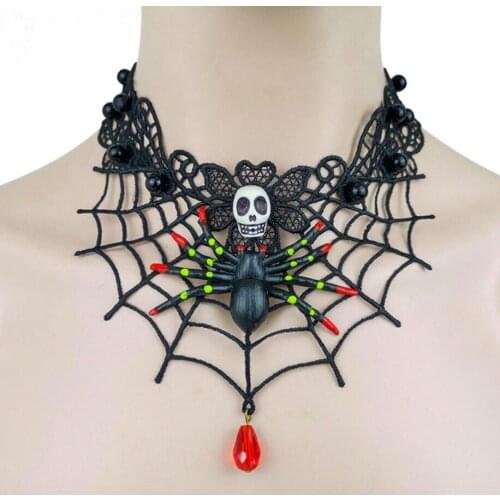 2019 Halloween Collection Horrible Nocuous Spider on its Net Black Lace Choker Cosplay Jewelry