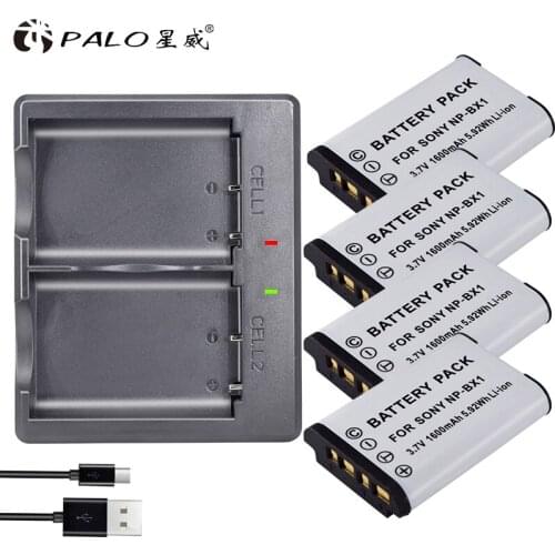 PALO 4Pcs NP-BX1 battery Pack NP BX1 NPBX1+Dual bateria charger For Sony NP-BX1 HDR-AS200v AS15 AS100V DSC-RX100 X1000V WX350