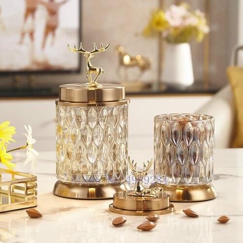 Creativity Glass Storage Jar Deer Golden Transparent Desktop Decoration Storage Organization Modern Home Living Room Candy Jar