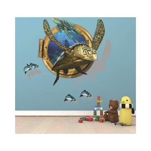 Creative 3D Wall Art Sea Turtle Wall Sticker Animal Kids Room Decoration Underwater World Home Decal Bathroom Wall Decor