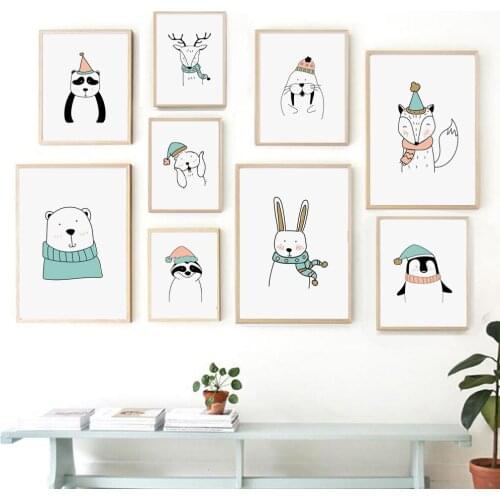 Cartoon Rabbit Bear Fox Crocodile Unicorn Nordic Posters and Prints Wall Art Canvas Painting Wall Pictures Baby Kids Room Decor