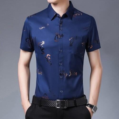 Printed Short-sleeved Mens Thin Shirts Korean Shirts Young and Middle-aged Business Casual Shirts Men Shirts Men Clothing