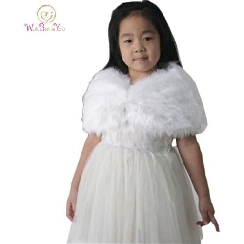 Child faux fur wrap Pearl shrug White Flower girl Shawl 6 years old Wraps Winter wedding shrugs Bolero Coat faux fur cover up