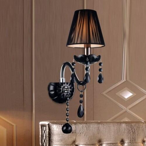 Single Head European K9 Crystal Wall Lamps Black/White/Transparent wall light with cloth lampshade bedroom wall lamp