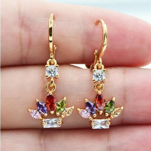 Seanlov Fashion New Design Crown Dangle Earrings for Women Brilliant Red Blue Green AAA Cubic Zirconia Wedding Earring Jewelry