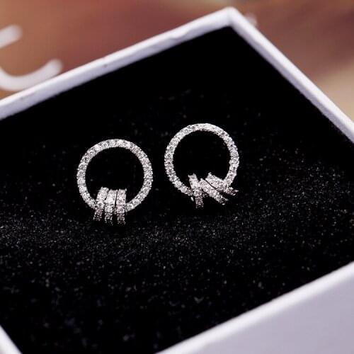 SWOUR New Bridal Jewelry S925 Sterling Silver Earrings Unique Round Circle Hoop Cubic Zircon Stud Earrings High Quality S130