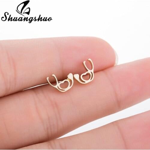 Shuangshuo Special Accessories Stethoscope Earrings for Nurse Doctor Stainless Steel Jewelry Medical Tools Stud Earrings brincos